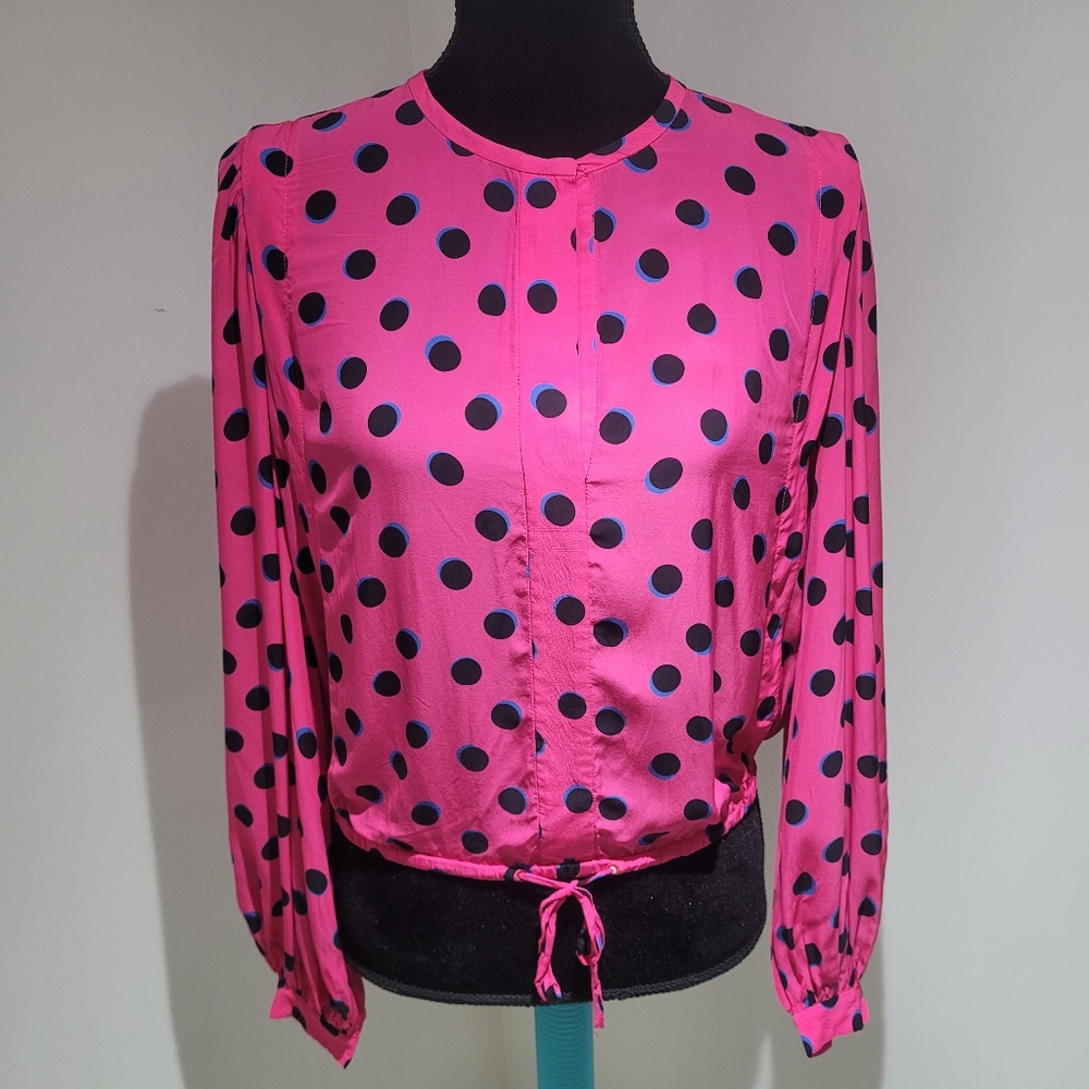 Derek Lam x 10 Crosby Women's Olina Cropped Polka Dot Blouse 8 Pink Black